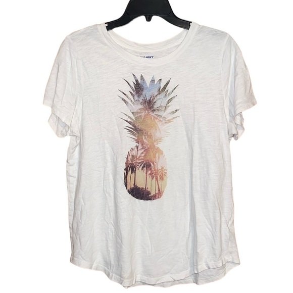 •OLD NAVY•WHITE TROPICAL VIBE PINEAPPLE EVERYWEAR CLASSIC T-SHIRT SIZE LARGE - Picture 1 of 7